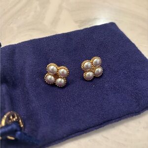 Tory Burch Pearl Gold Rope Clover Earrings Studs